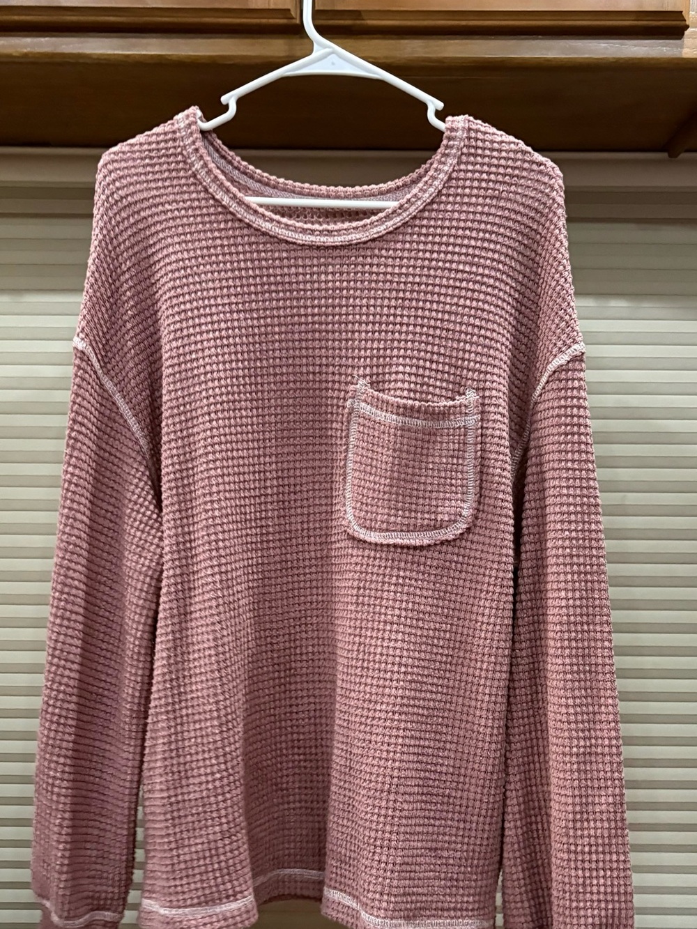 SHEIN Waffle Knit Pullover in Dusty Mauve
